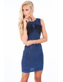 Dress with a bow on the neckline, blue G52360 - Online store - Boutique